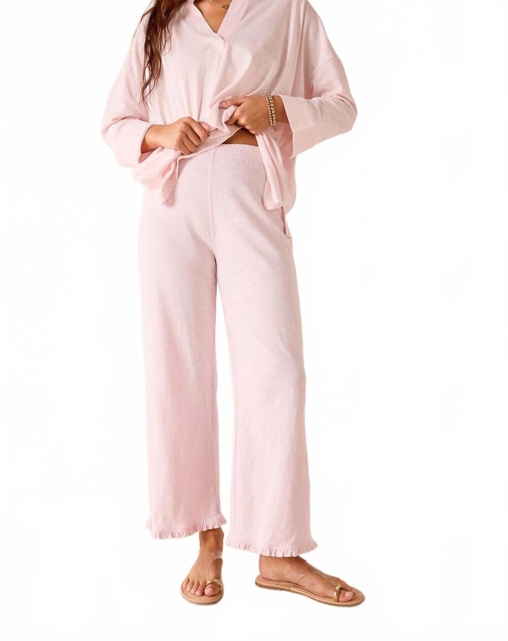 NEW MERSEA traveler ruffle tee pant in pink